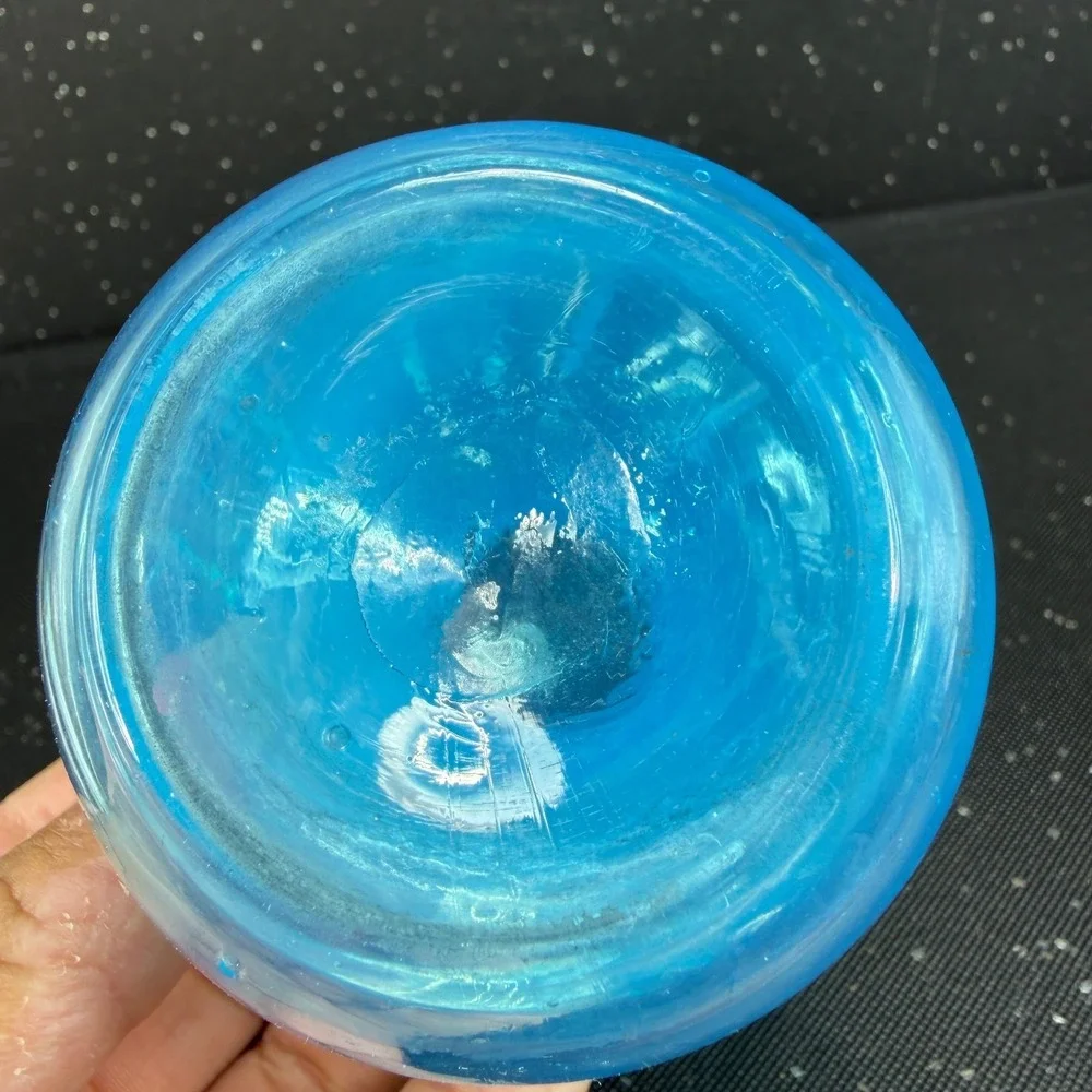 Vintage Blue Blown Art Glass Ruffled Jack in the Pulpit Vase Vessel 5in